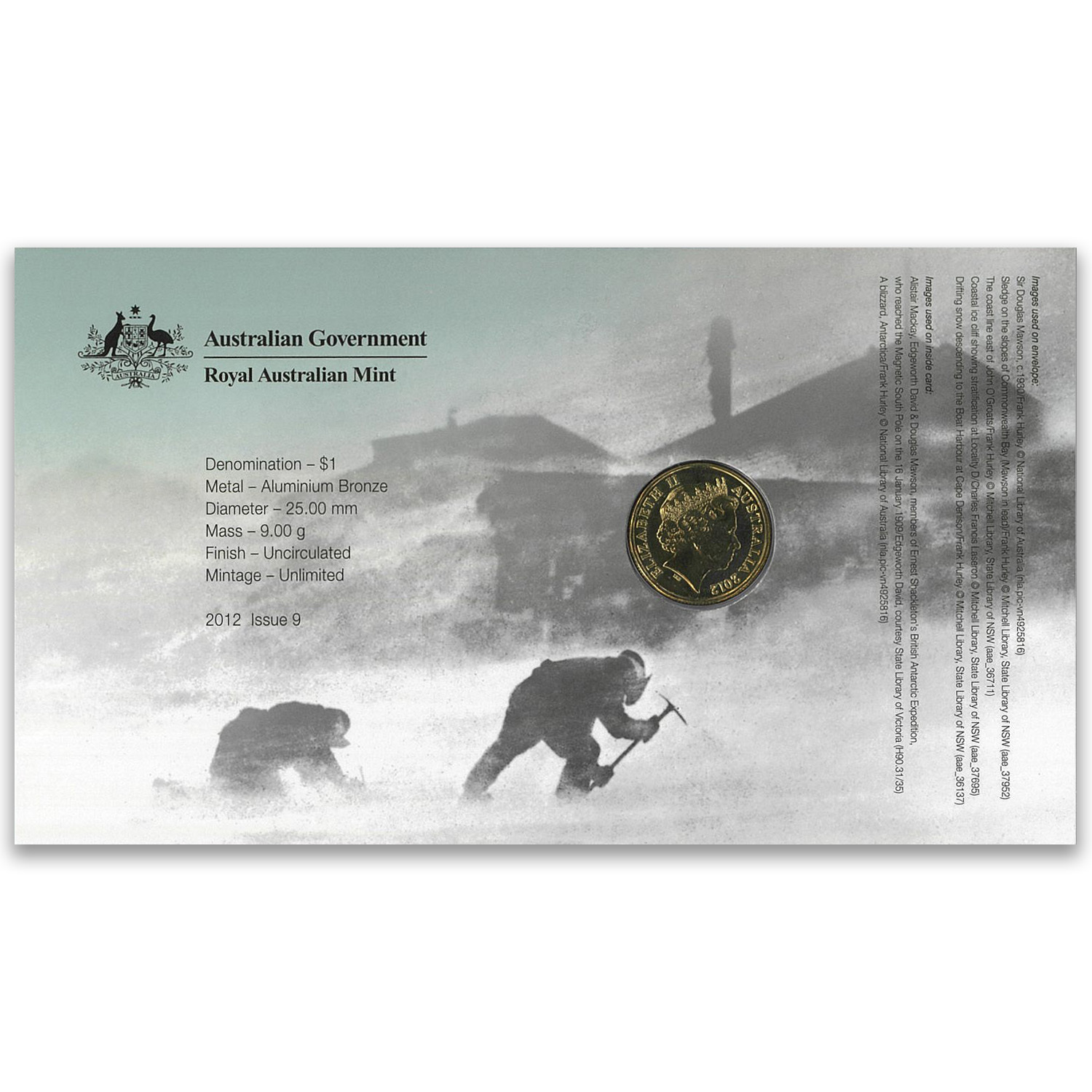 2012 $1 UNC Inspirational Australians Series Sir Douglas Mawson Coin On Card 