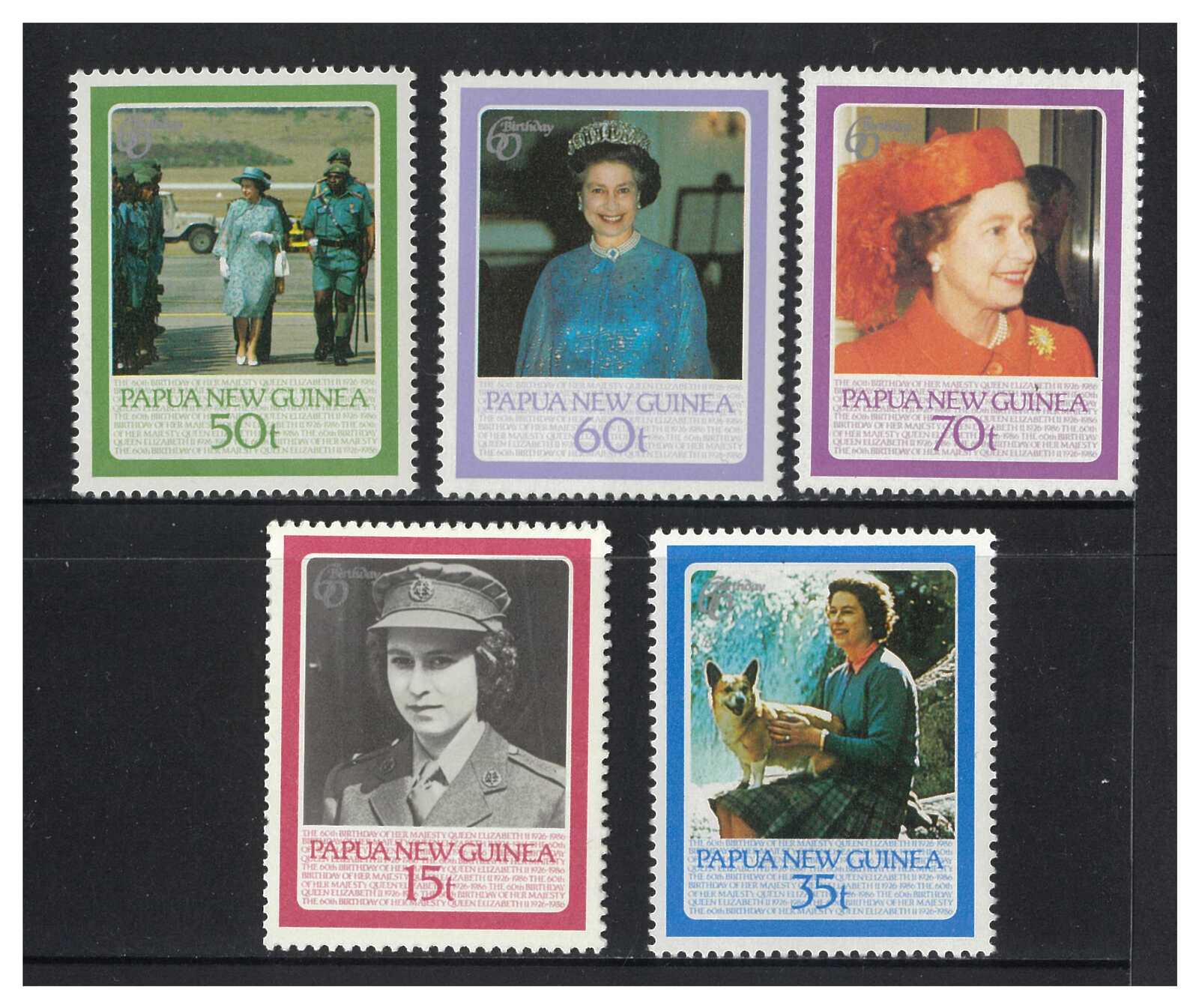 Papua New Guinea 1986 60th Birthday of Queen Elizabeth II Set of 5 ...