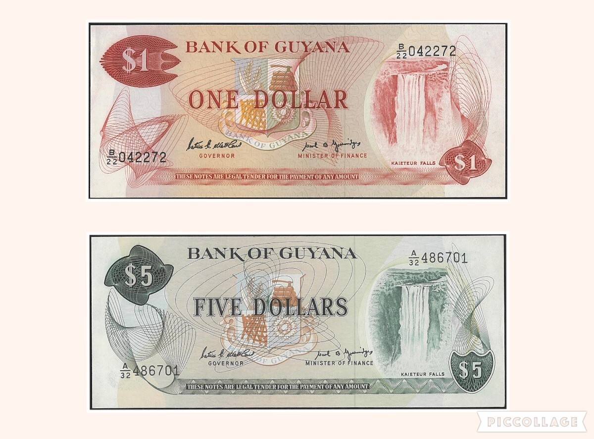 thumbnail interactive-video image 1 of Six Guyana UNC Notes - Same Denominations - 1983-2018 Various Prefixes & Signatures 1 of 5