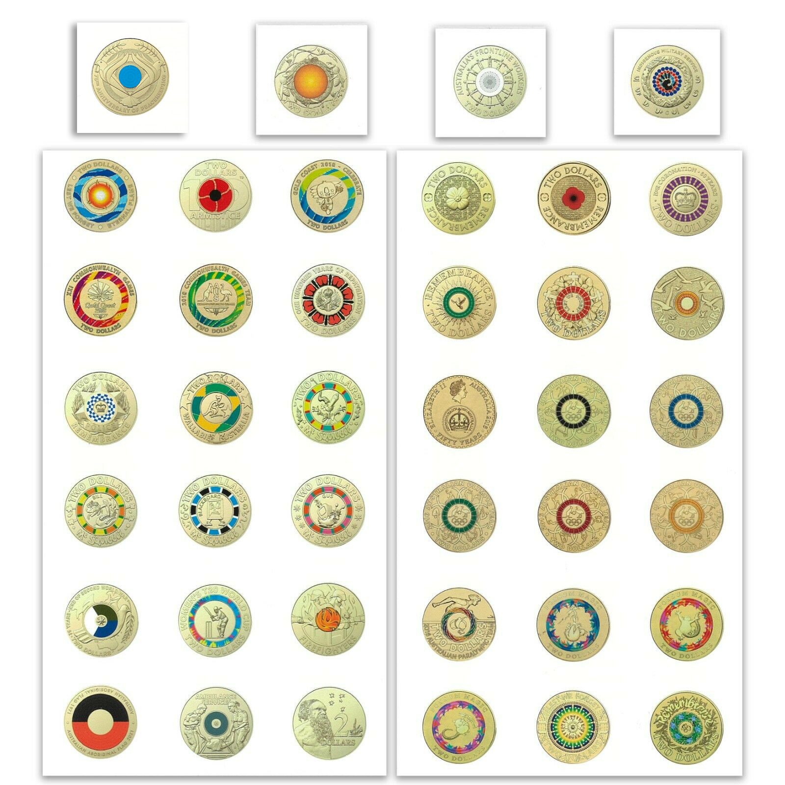 Australia 2 Coin Roll Tube Stickers 2012 to 2022 (40 Stickers)
