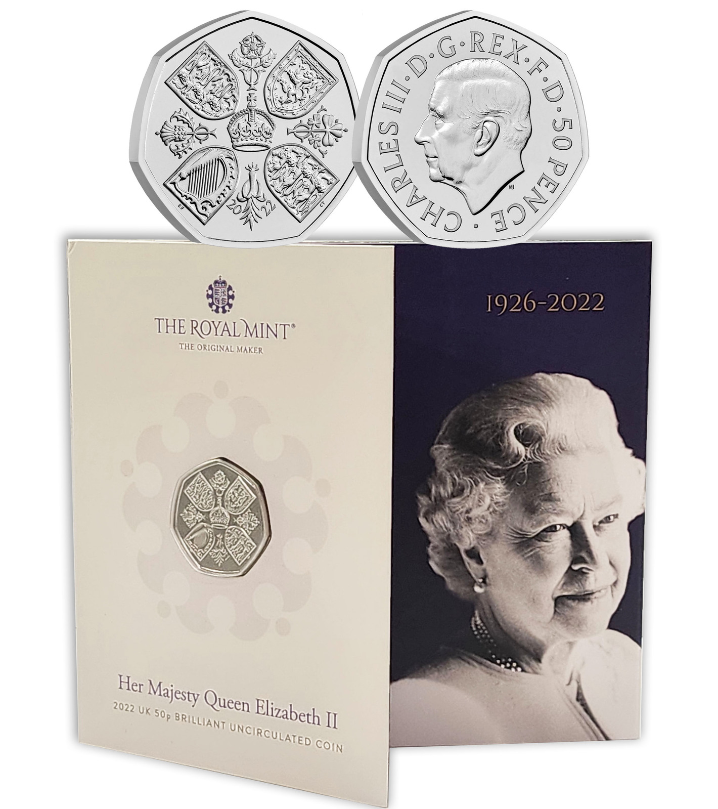 UK 2022 Queen Elizabeth II 50p Memorial UNC Coin W/ The First King's Effigy