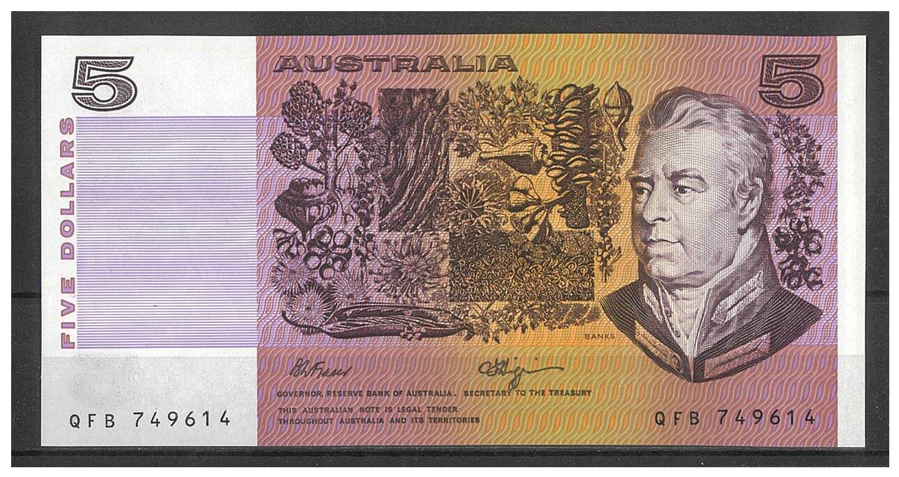 Australia 1990 $5 Banknote Fraser/Higgins R212 UNC #3-89