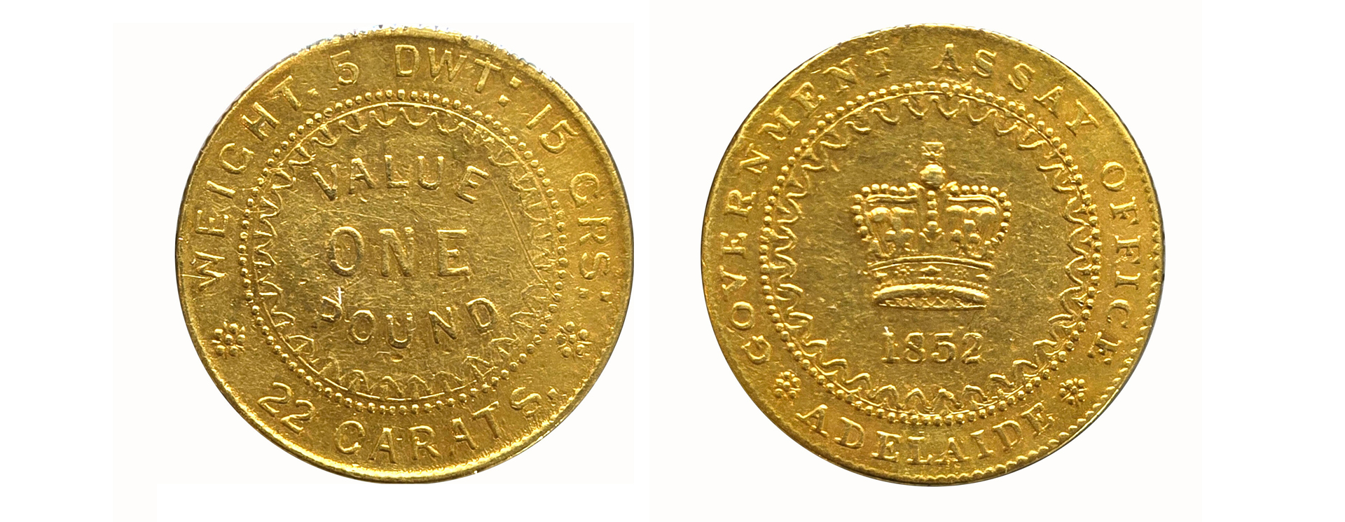 Adelaide 1852 One Pound Type II Gold Coin