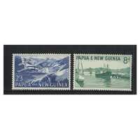 Papua New Guinea 1963 Definitive Set of 2 Stamps 8d Harbour & 2/3 Aircraft MUH SG47/48