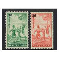 New Zealand 1939 Health Issue Beach Ball Surcharge Set/2 Stamps MUH SG611/12