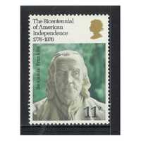 Great Britain 1976 Bicentenary of American Revolution 11p Stamp SG1005 MUH