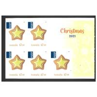 Australia 2021 Christmas $2.40 Gingerbread star Sheetlet/5 Self-adhesive International Post Stamps MUH