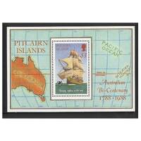 Pitcairn Islands 1988 Bicentenary of Australian Settlement Mini Sheet SG MS314 MUH
