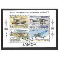 Samoa 1998 80th Anniv of the Royal Air Force Mini Sheet of 4 Stamps SG MS1033 MUH 