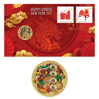 Australia 2021 Happy Chinese New Year - Coloured Dragon $1 Coin PNC