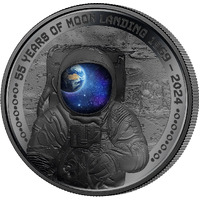Barbados 2024 $5 First Man on the Moon Landing 1oz Silver Black Proof Coin