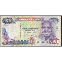 Zambia 1991 One Hundred Kwacha Banknote P34 Unc