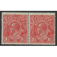 Australia KGV Single Crown WMK 1½d Stamp Scarlet with Variety MLH Pair #AU56