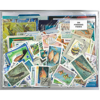 Fishes - 500 Different Stamps Mixed in Bag Used