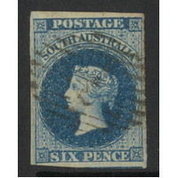 South Australia 1855 Queen Victoria 6d Stamp Deep Blue SG3 Four Margins Fine Used