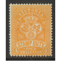 Victoria c.1897 Stamp Duty 4/- Orange As SG346 but WMK Upright Mint Hinged