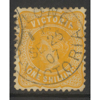 Victoria 1906 QV p11 1/- Stamp Yellow-Orange SG442 Fine Used with Certificate