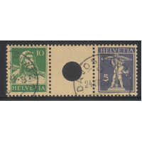 Switzerland 1924 10c+5c Large Hole Gutter Pair Stamps Zum S27 Fine Used 6-15