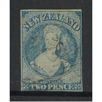 New Zealand 1862 WMK Large Star QV 2d Stamp Worn Plate 4 Margins SG38 FU 11-1