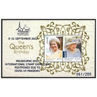 Australia 2021 Melbourne Stamp Expo Postponed Due To COVID-19 Pandemic Ovpt Queen's Birthday Mini Sheet MUH