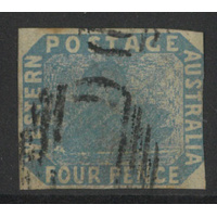 West Australia 1854 Swan 4d Stamp Pale Blue Imperf Shaved Right Margin SG3 FU