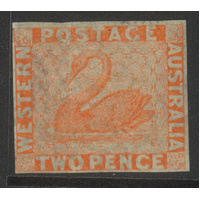 West Australia 1860 Swan 2d Stamp Pale Orange Imperf 4 clear Margins SG24 MUH