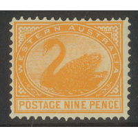 West Australia 1903 Swan 9d Stamp Yellow-Orange V/Crown WMK Upright Inverted SG122a MVLH
