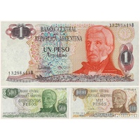 Argentina, Set of 3 banknotes in Unc grade (1977-1983)