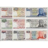 Argentina, Set of 9 banknotes in Unc grade (1974-83)