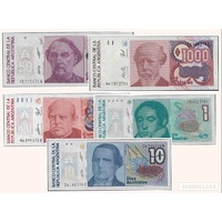 Argentina, Set of 5 banknotes in Unc grade (1985-1990)