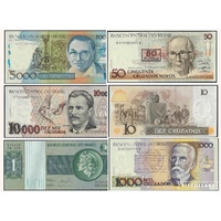 Brazil, Set of 6 banknotes in Unc grade (1970-1980's)