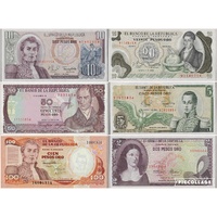 Colombia, Set of 6 banknotes in Unc grade (1977-1986) 