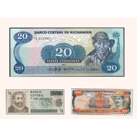 Nicaragua, Set of 3 banknotes in Unc grade (1985-1991) 