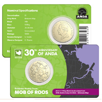 Australia 2025 Brisbane ANDA Show Mob of Roos $1 UNC Coin with Privy Mark in Card
