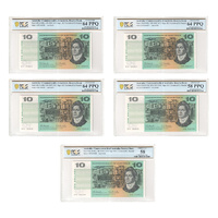 Commonwealth of Australia 1967 Consecutive 5 of $10 Banknotes Coombs/Randall Last Prefix R302L PCGS Choice UNC