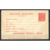 Australia 1916 Military Envelope Imperial Force KGV 1d Carmine BW ME1 Aged Spots Unused #PS-1