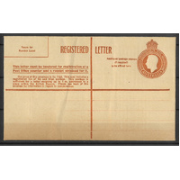 Australia c1951 KGVI 1/0½d Brown Registered Envelope BW RE36 Unused #PS-10