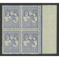 Australia Kangaroo 3rd WMK 6d Dull Blue Die II Block/4 Stamps Perf OS SG O46 MUH #AUBK