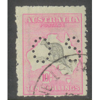 Australia Kangaroo Stamp 3rd WMK 10/- Grey/Pale Aniline Pink Perf OS CTO #AUBK