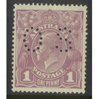Australia KGV Stamp Single Crown WMK 1d Violet Perf OS SG O67 MUH #AUBK