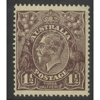 Australia KGV Stamp Single Crown WMK 1½d Chocolate "Dry Ink" Variety MUH #AUBK