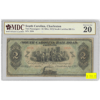 South Carolina Charleston 1873 Two Passengers/25 Miles MDC 20 about Very Fine