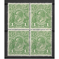 Australia KGV Stamp Single Crown WMK Inverted 1d Green Block/4 SG76w MUH #AUBK