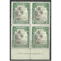 Jamaica 1932 Multscript CA WMK 2d Coco Palms SG111 Block/4 Stamps with Imprint MUH 32-5
