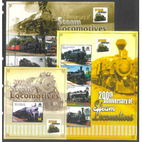 Montserrat 2004 Steam Locomotives/Trains Anniversary Set/3 Mini Sheets MUH 4-9