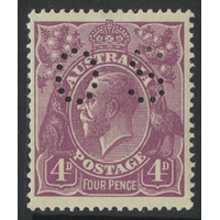 Australia KGV Stamp Single Crown WMK 4d Violet Perf OS SG O73 MLH #AUBK