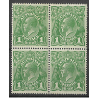 Australia KGV Single Crown Inverted WMK 1d Green Block/4 Stamps SG76w MLH #AUBK