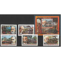 Central African Republic 1986 Locomotives Set/5 & Mini Sheet Scott 836/41 MUH 6-1