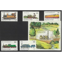 Niger 1980 Trains Set/5 Stamps & Mini Sheet Scott 514/19 MUH 6-1