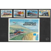 Barbuda 1986 Ameripex/Trains Set/4 Stamps & Mini Sheet Scott 881/85 MUH 6-1